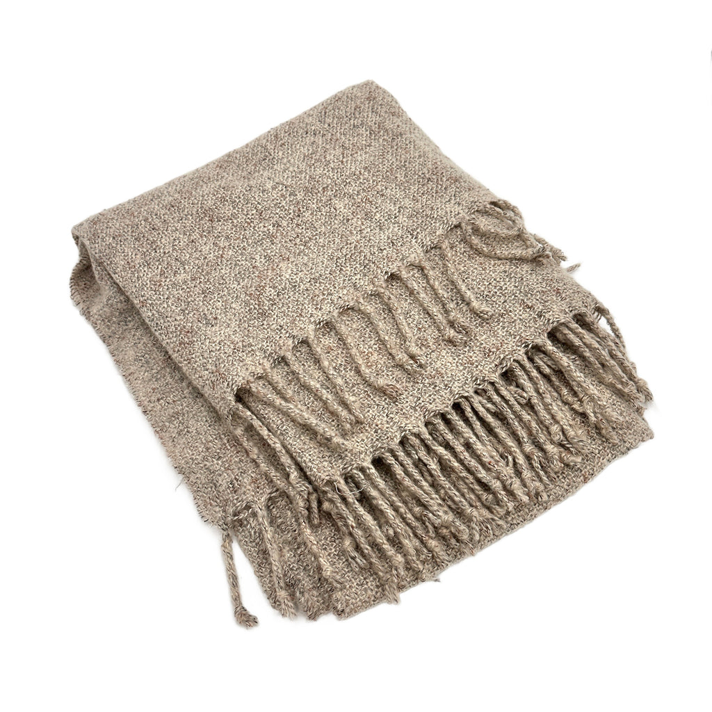 Textured Beige Knit Throw Blanket with Tassels