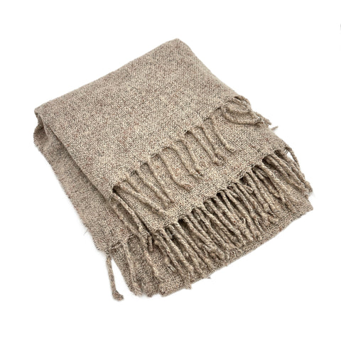 Textured Beige Knit Throw Blanket with Tassels