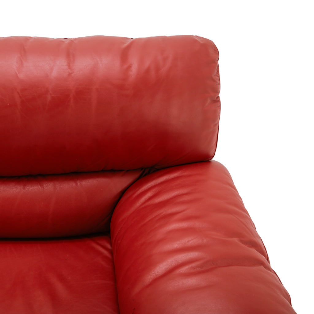 Cherry Red Leather Two-Seater Loveseat Sofa