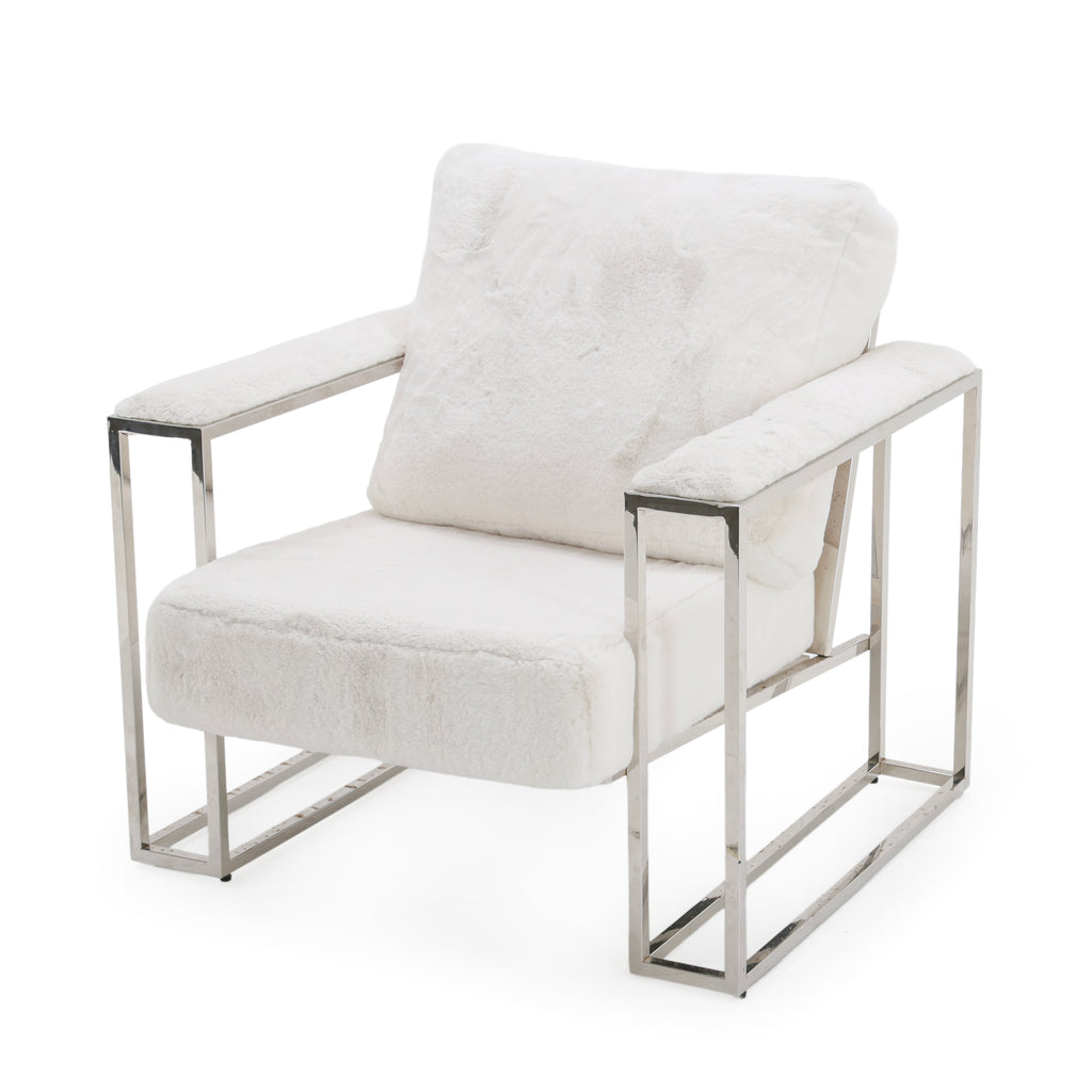 White Boucle Armchair with Chrome Frame