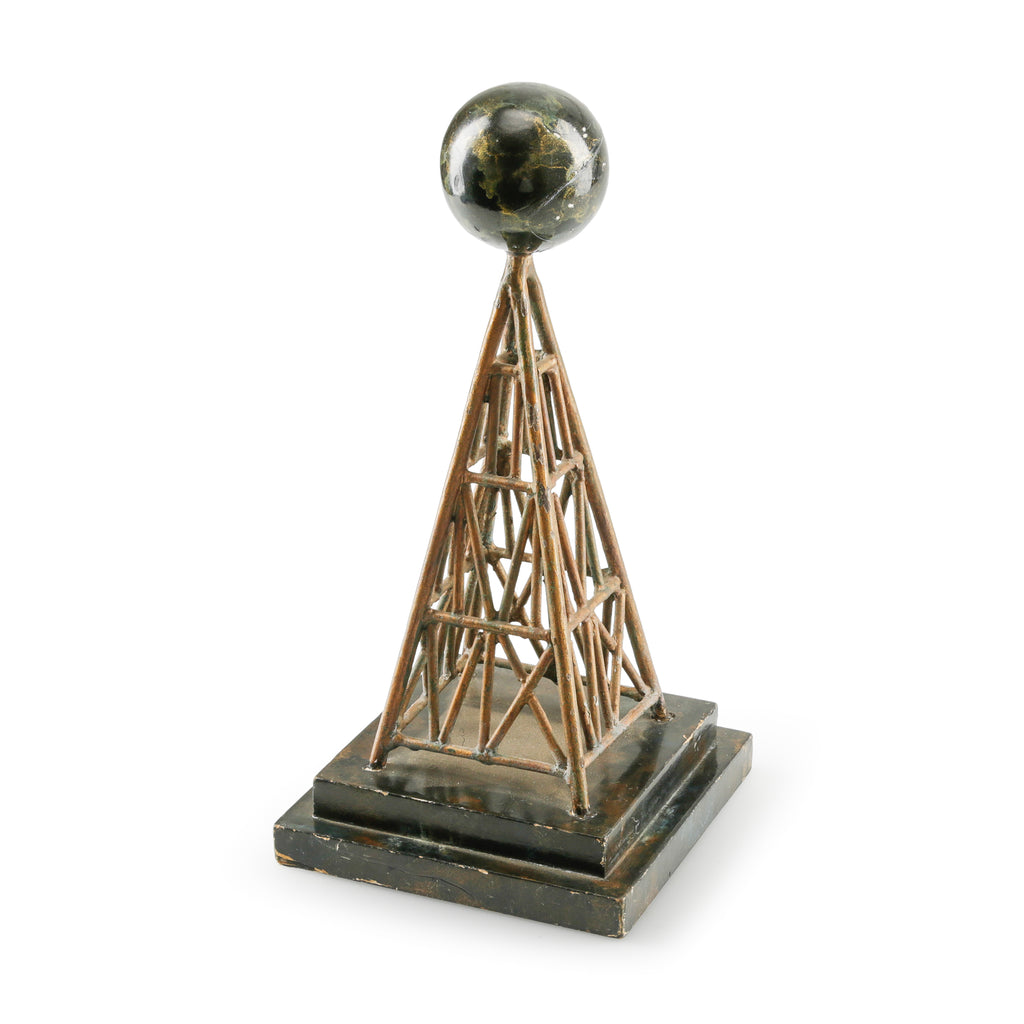 Distressed Copper-Toned Metal Tower Sculpture