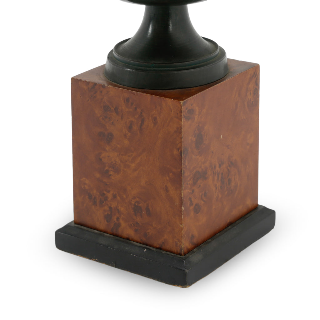 Dark Metal Urn on Wood Pedestal