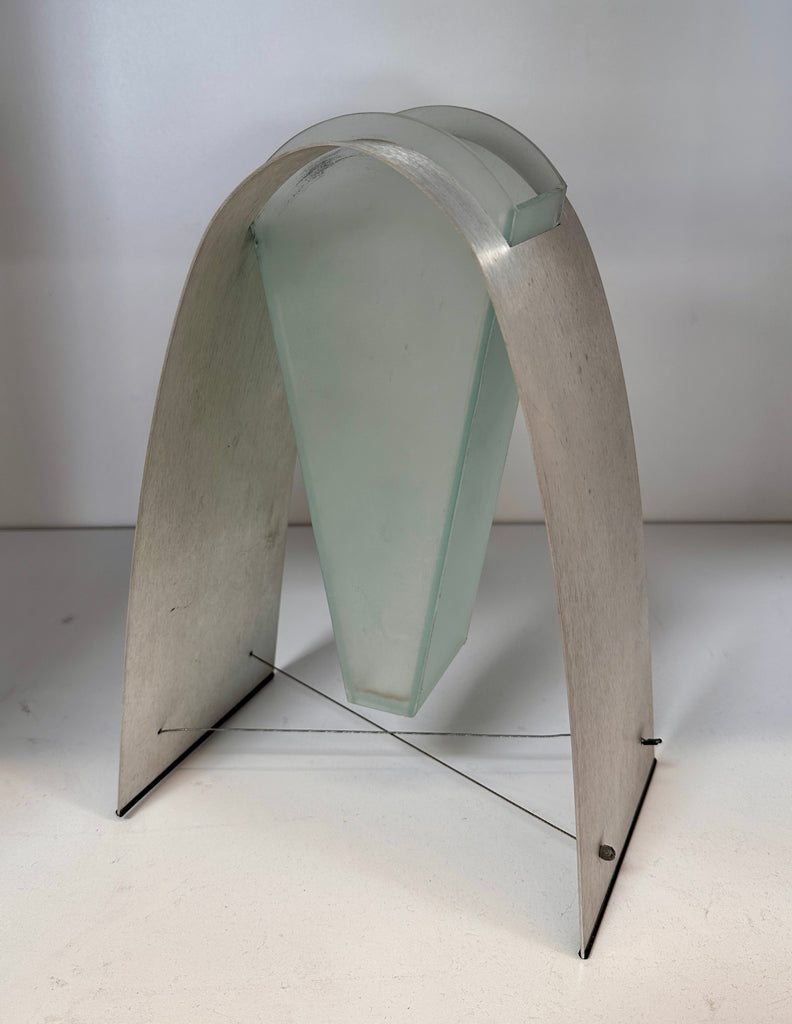Frosted Glass Vase with Brushed Metal Arch