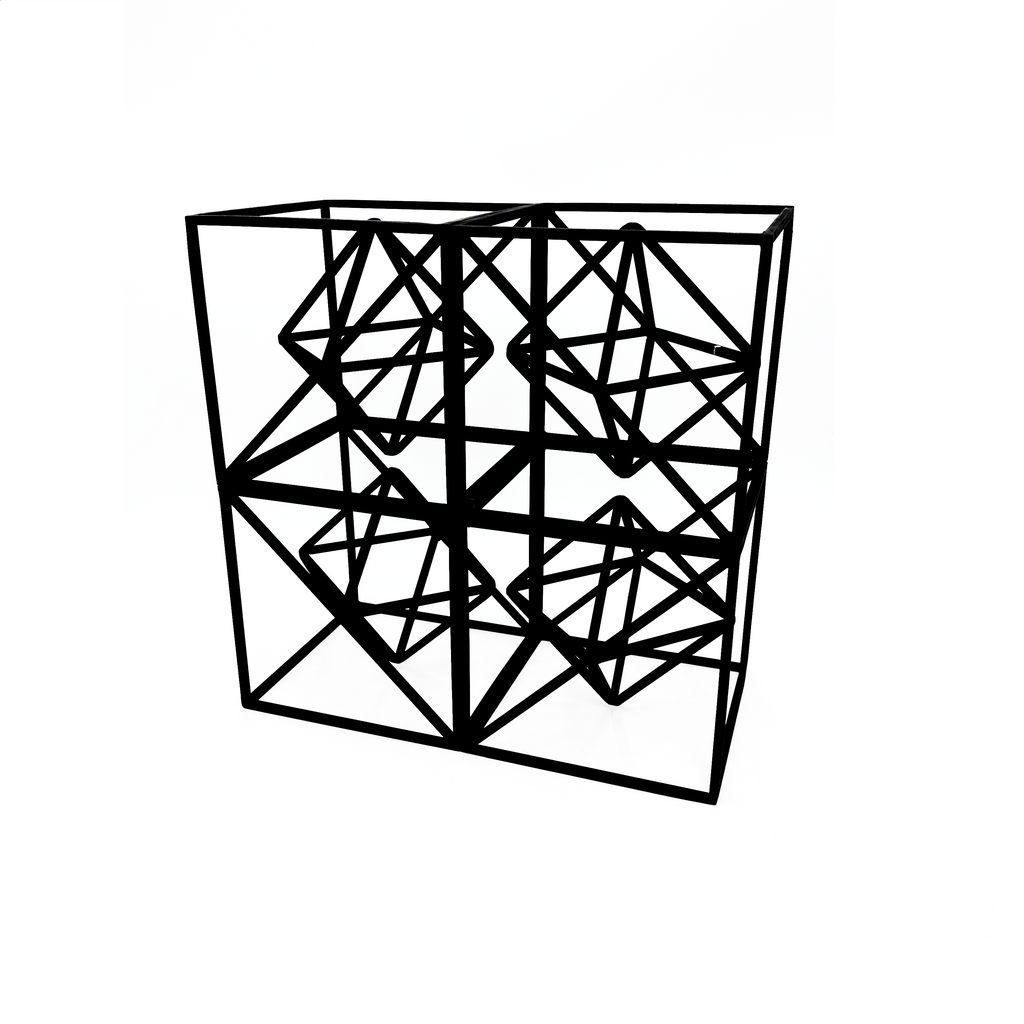 Abstract Black Metal Geometric Cube Sculpture