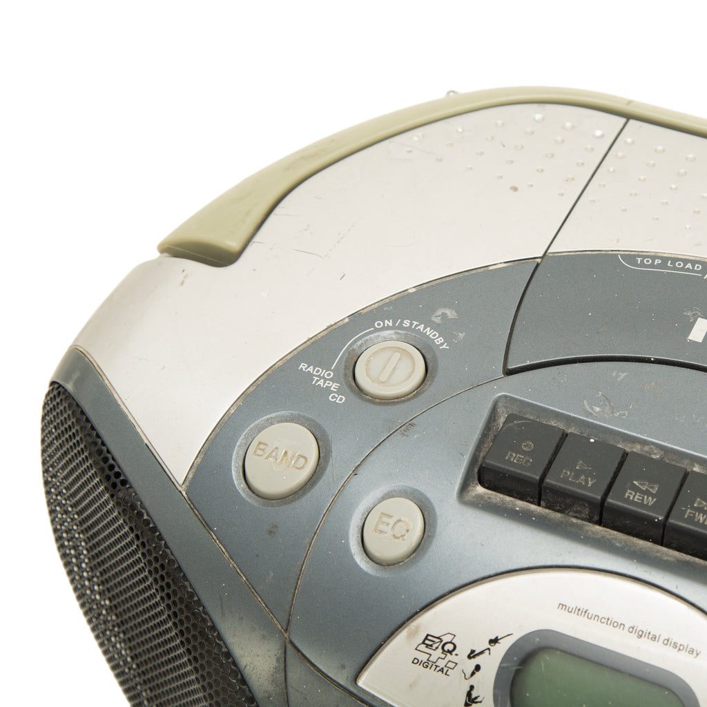Silver and Gray Plastic Portable CD Cassette Boombox, RCA