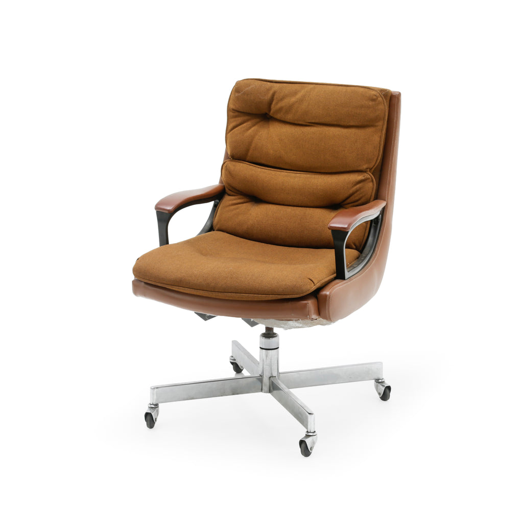 Mid-Century Brown Leather Swivel Executive Office Chair
