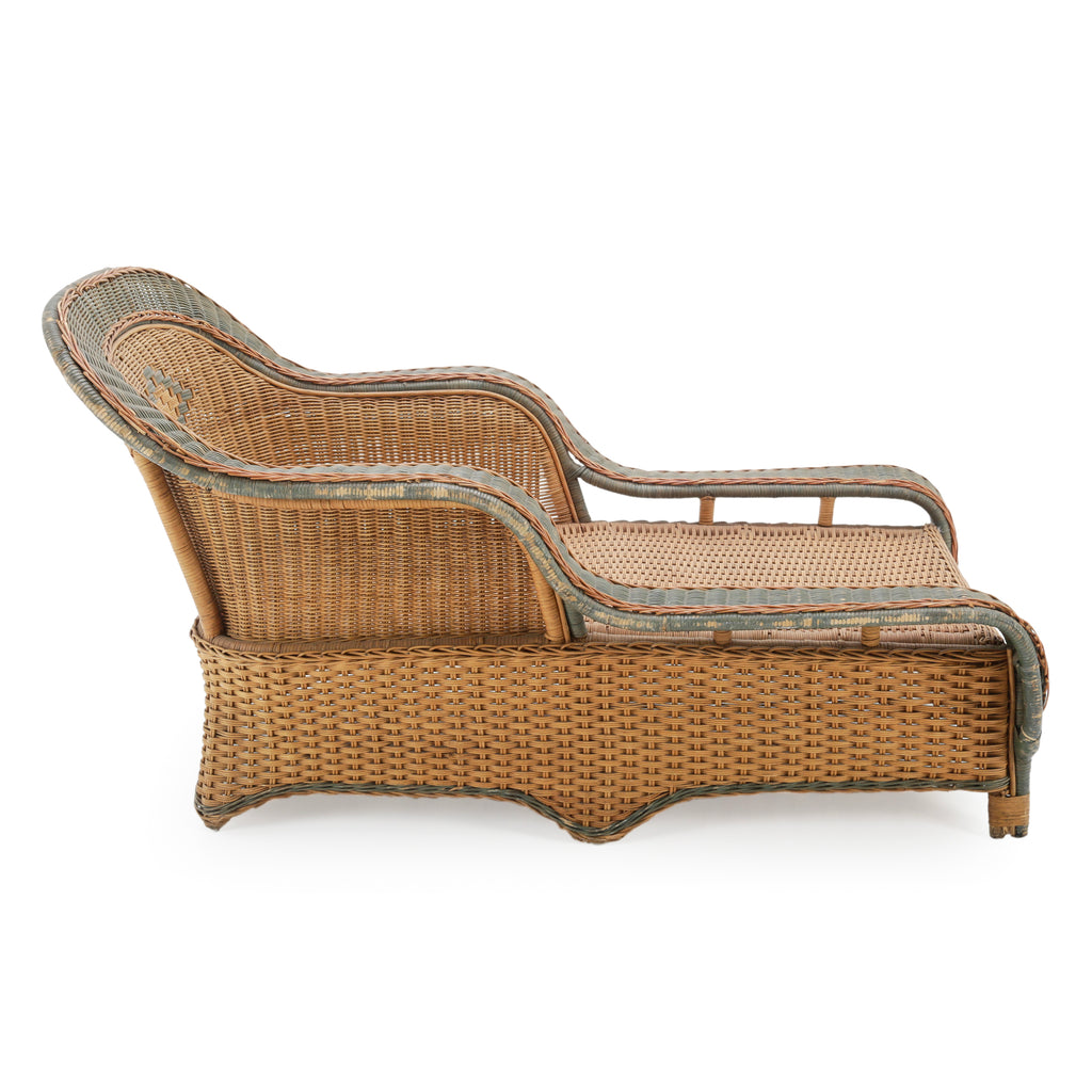 Wicker Chaise Lounge with Sage Green Accents