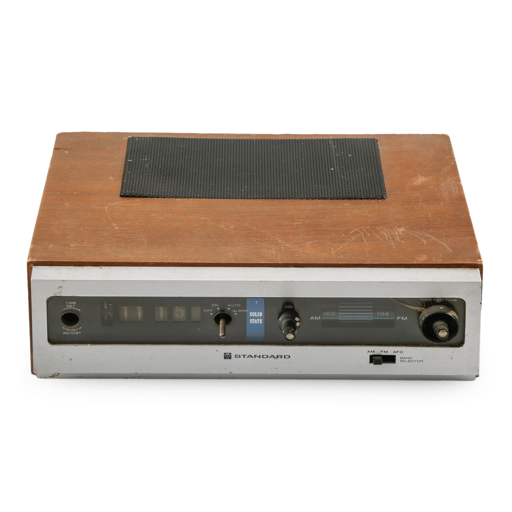 Brown Wood and Silver Metal AM/FM Flip Clock Radio