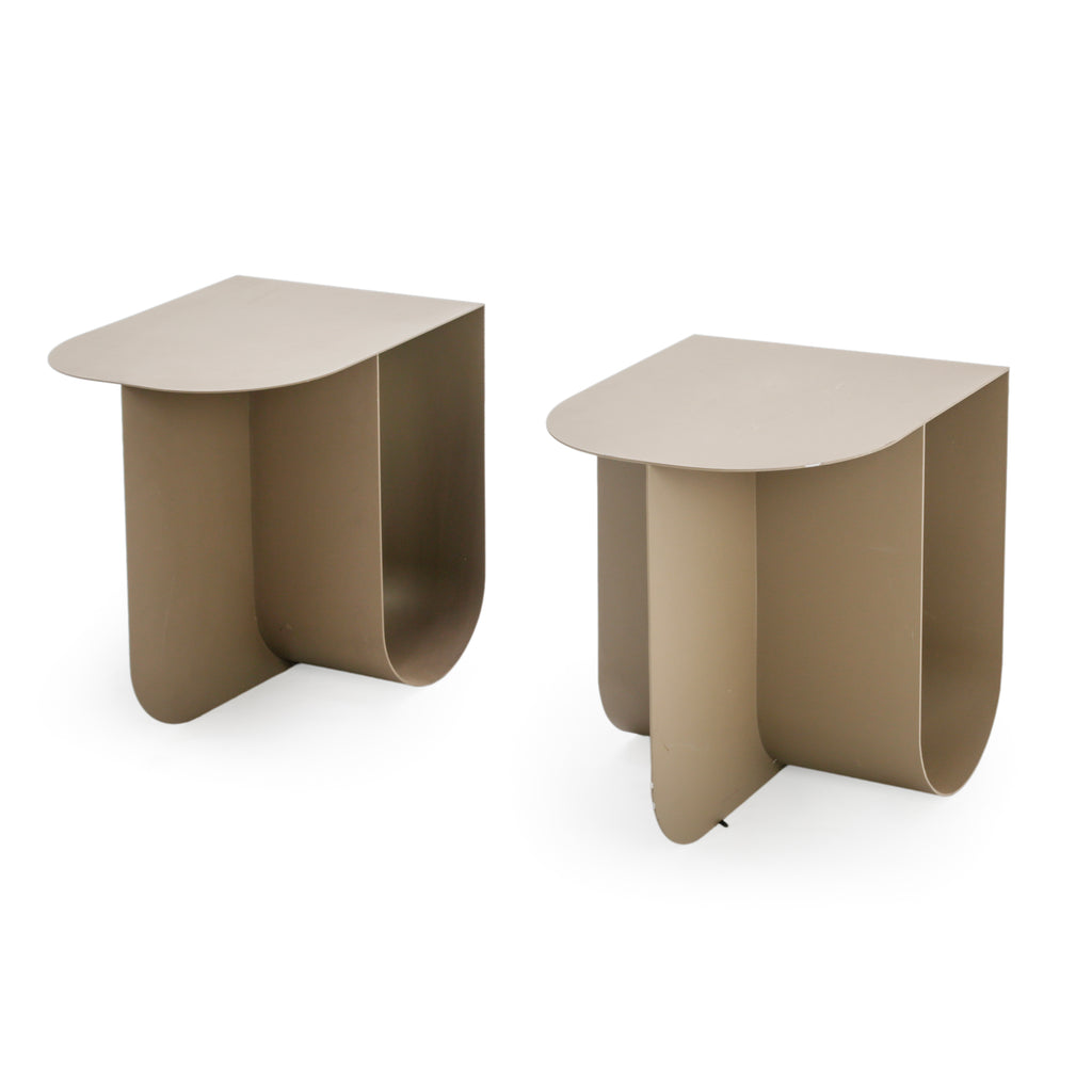 Greige Bent Metal D-Shaped Modern Accent Table