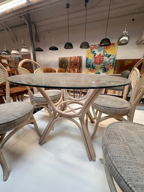 Rattan & Glass Round Dining Table