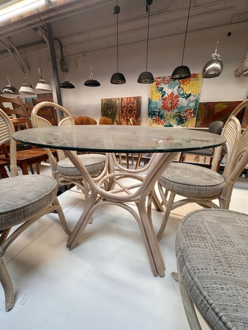 Rattan & Glass Round Dining Table