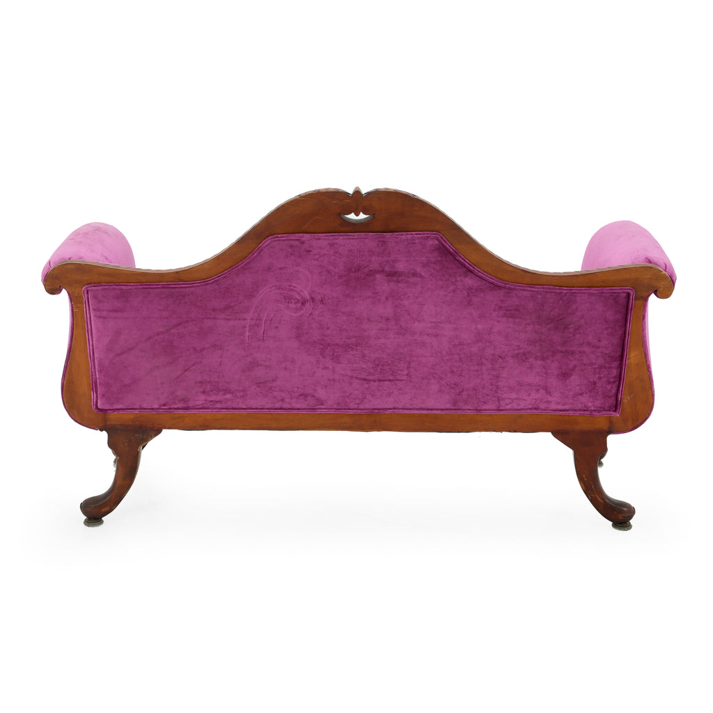 Magenta Velvet Carved Wood Settee