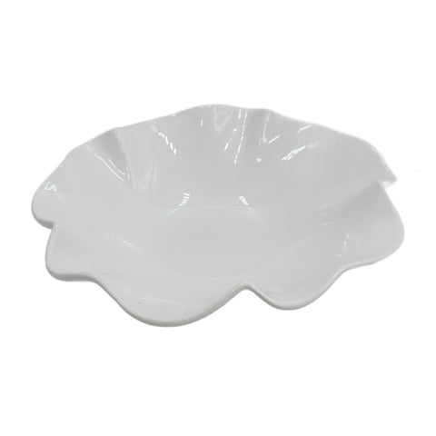 Glossy White Ceramic Wavy Rim Decorative Bowl