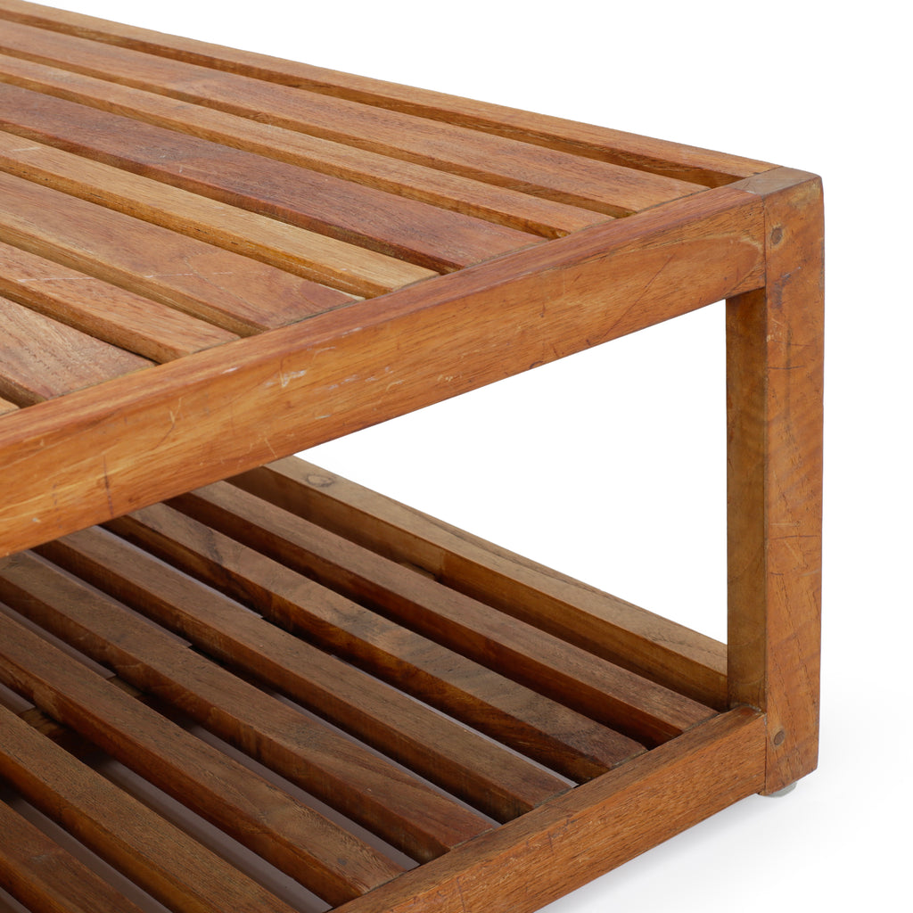 Natural Teak Wood Slatted Two-Tier Coffee Table