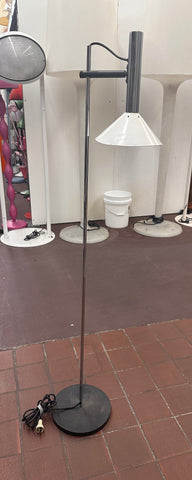 Modern Silver and Dark Gray Metal Floor Lamp with White Conical Shade
