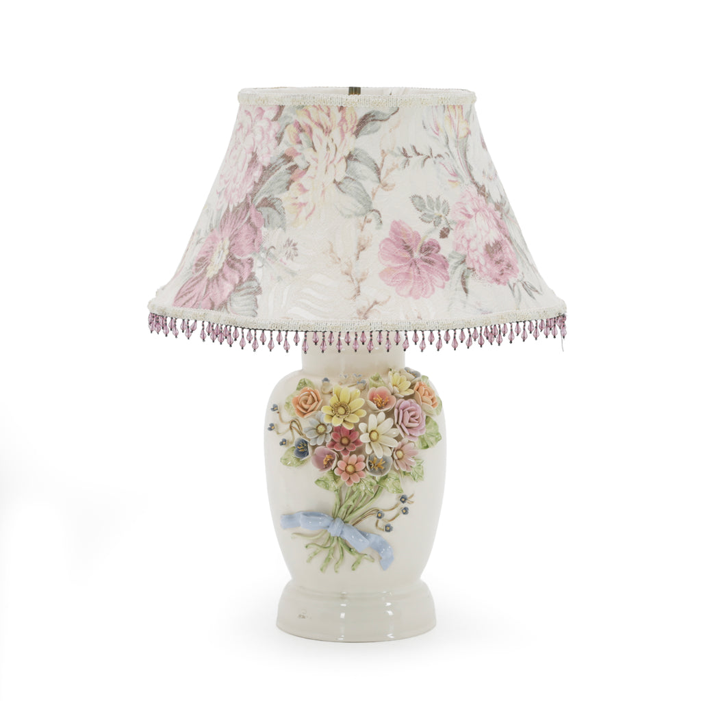 Cream Ceramic Floral Bouquet Table Lamp