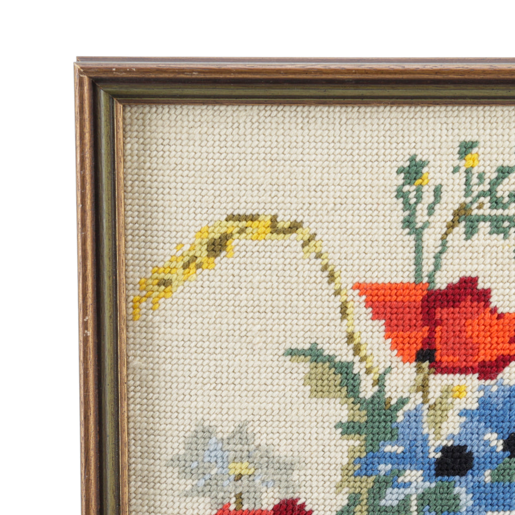 Wood Framed Floral Needlepoint Art