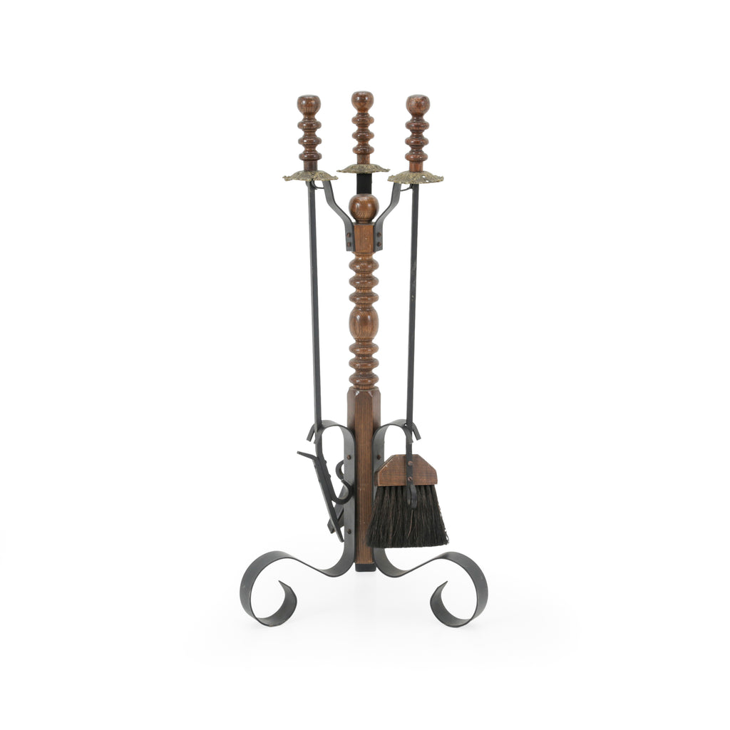 Brown and Black Wrought Iron Fireplace Tool Set