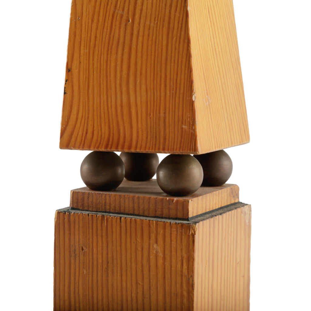 Wood Obelisk with Dark Spherical Accents