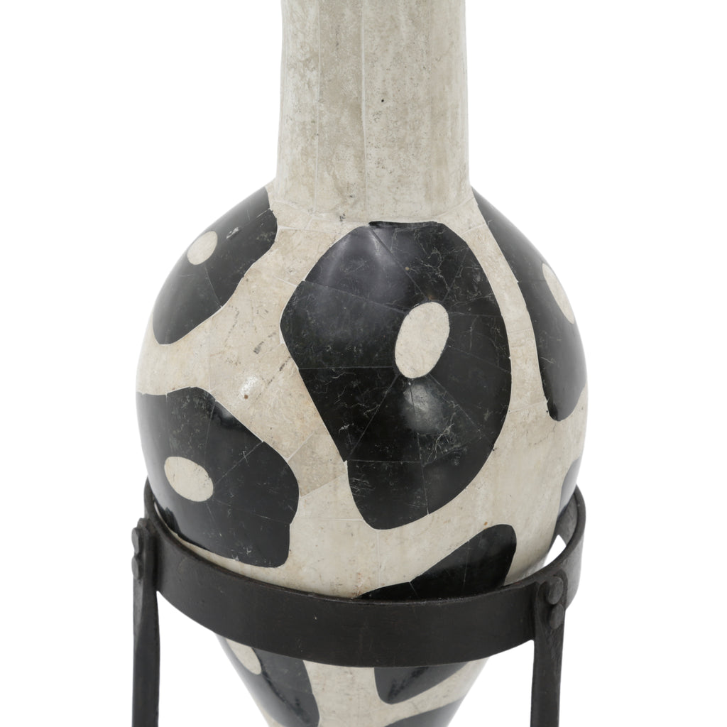 Set of 3 Black and Off-White Ceramic Vases