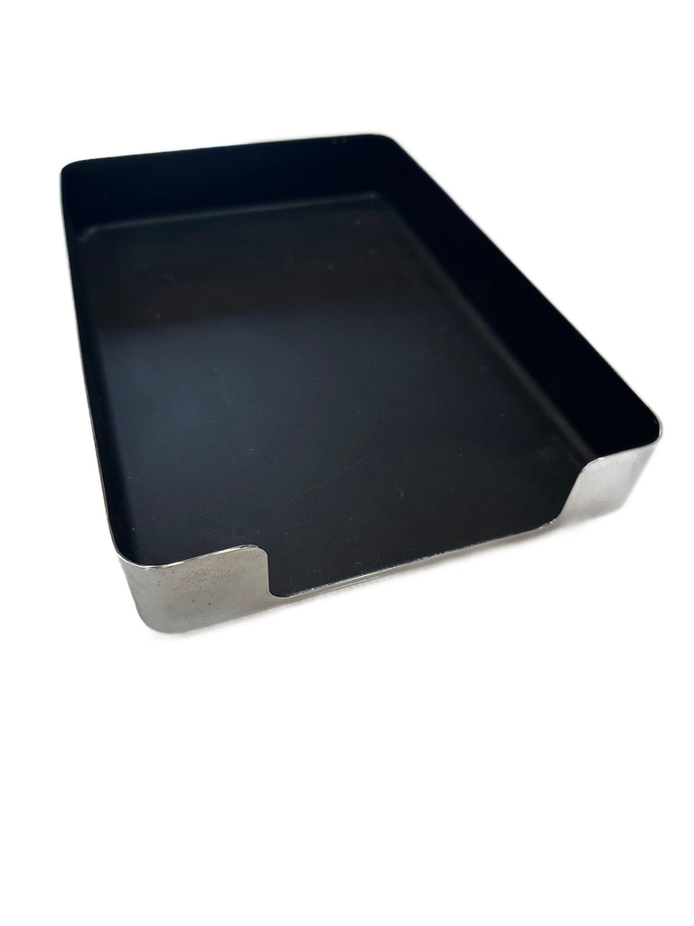 Matte Black and Silver Metal Rectangular Desk Organizer Tray