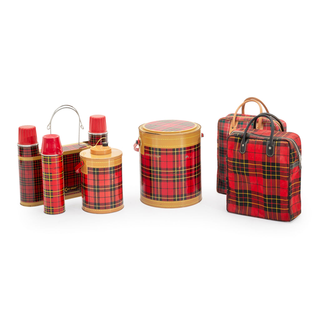 Vintage Red Plaid Insulated Picnic Set and Travel Bags