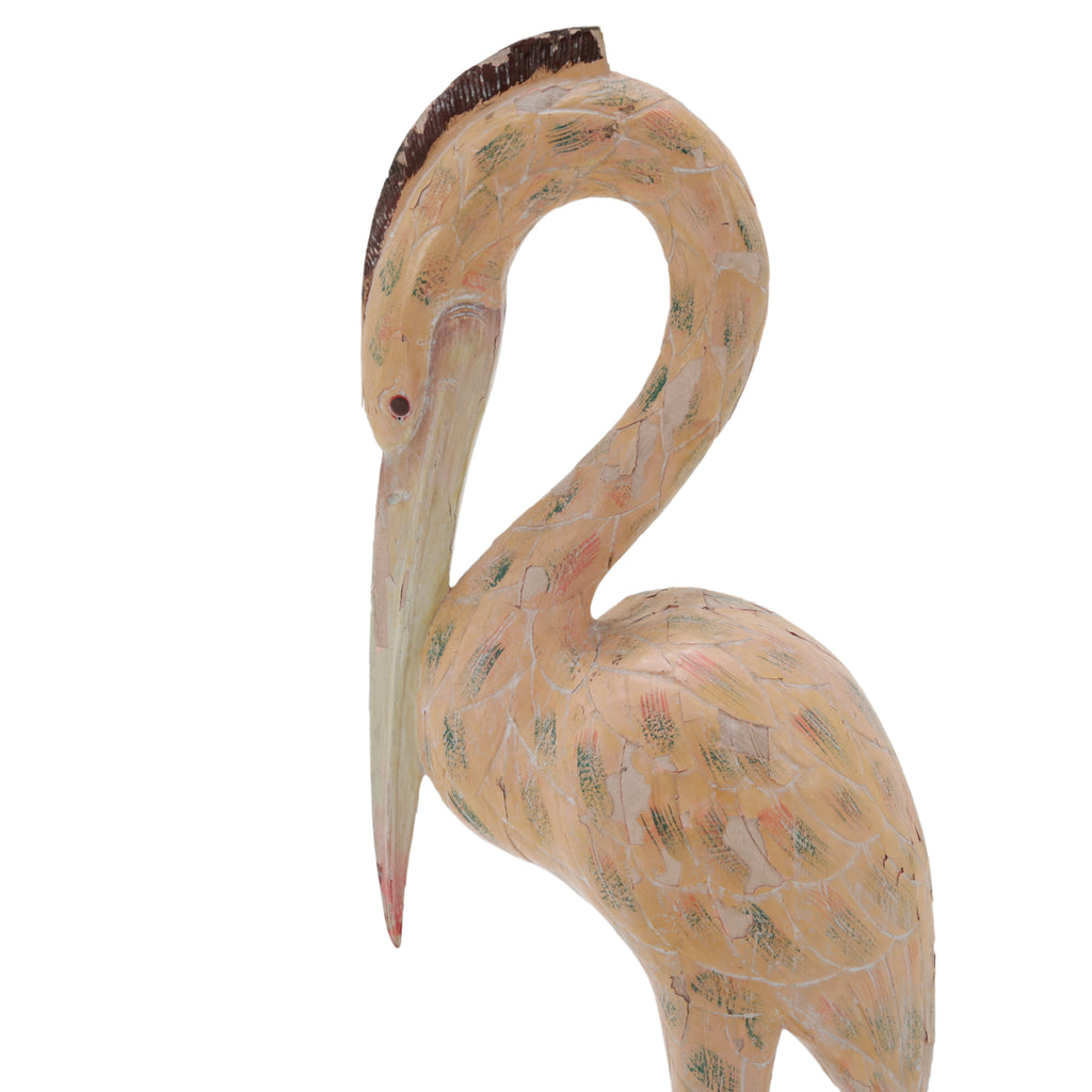 Pale Pink and Teal Wood Carved Heron