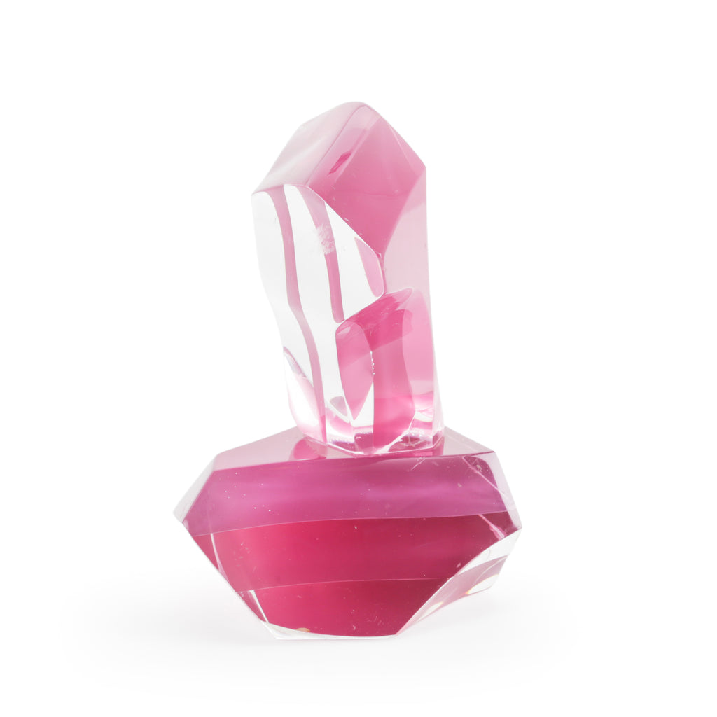 Clear and Fuchsia Pink Abstract Acrylic Sculpture