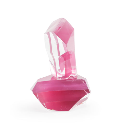 Clear and Fuchsia Pink Abstract Acrylic Sculpture