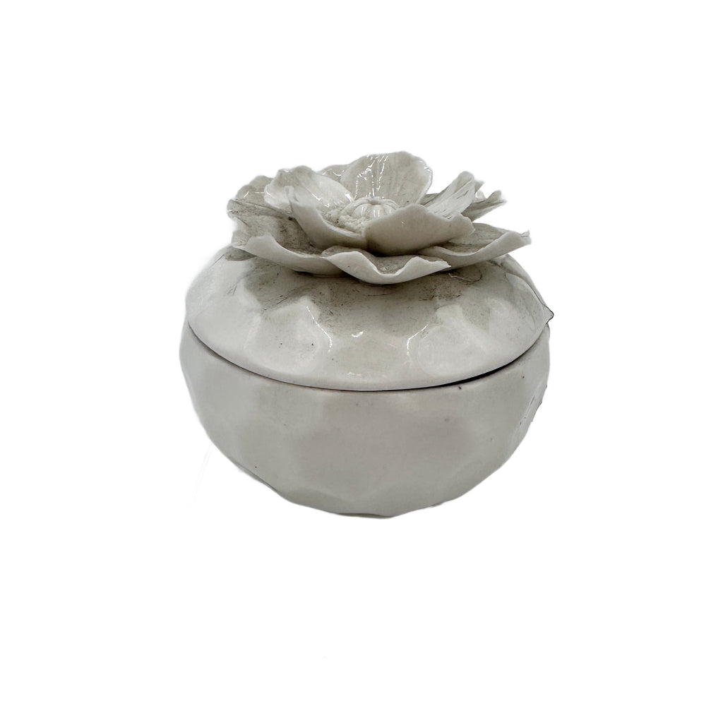 White Flower Ceramic Trinket Dish