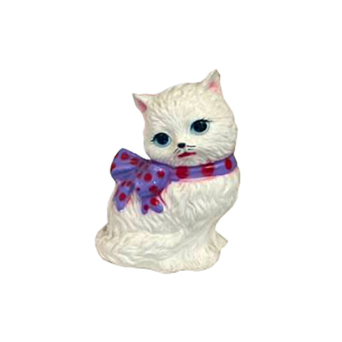 White Cat Statue With Bow