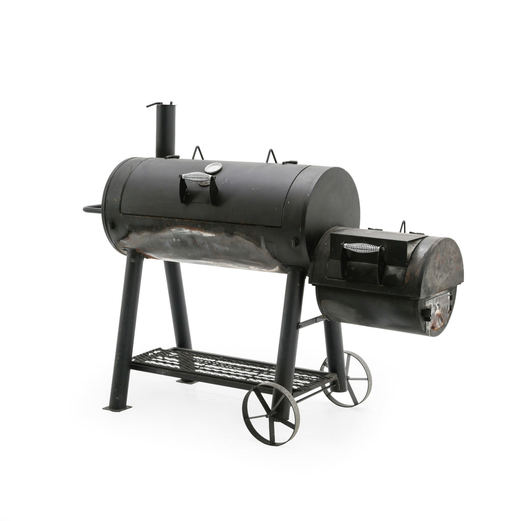 Black Steel Smoker BBQ Grill with Wheels
