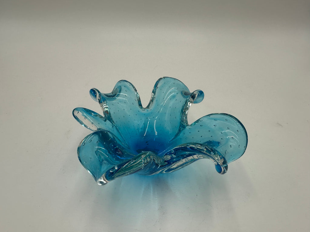 Turquoise Blue Bullicante Art Glass Flower Bowl