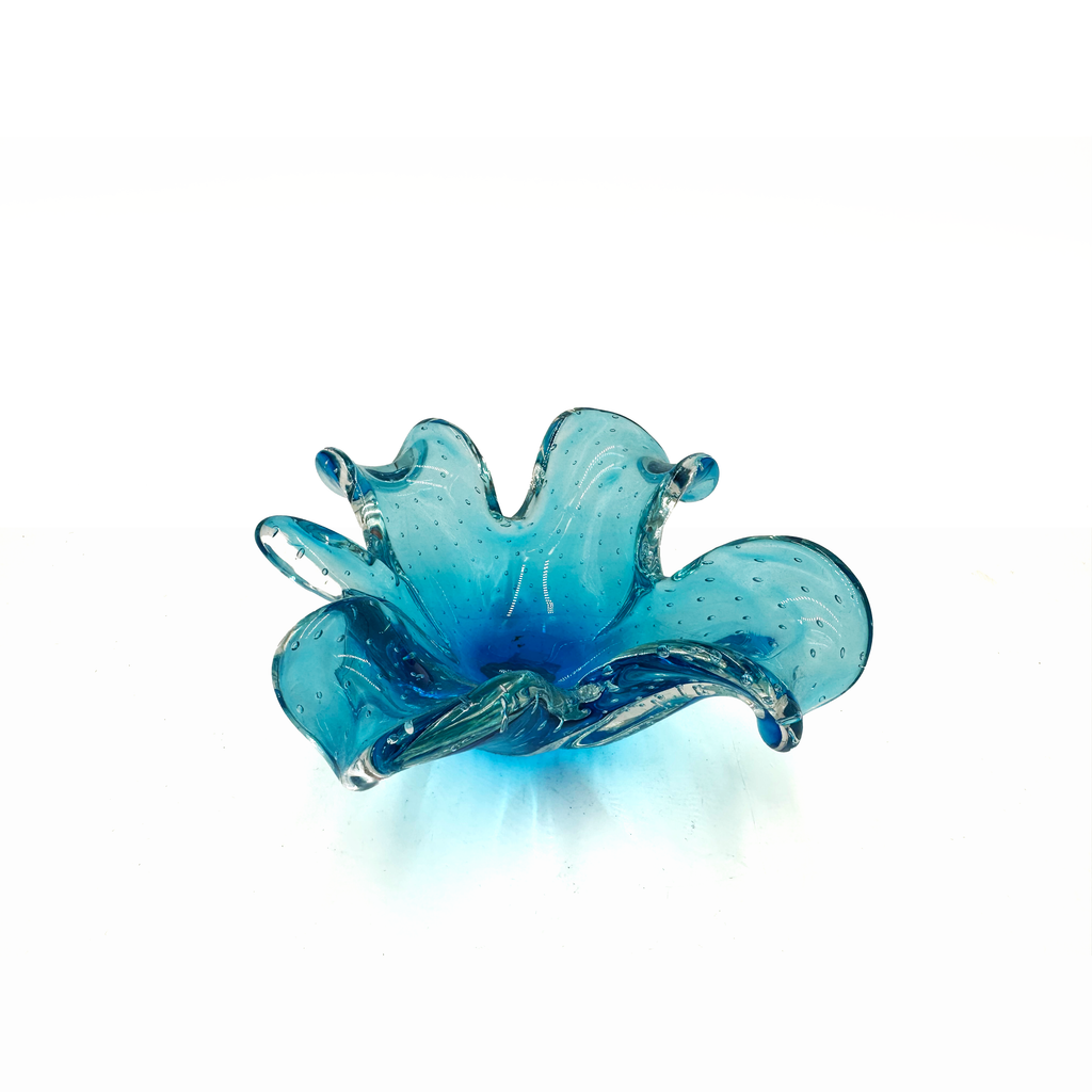 Turquoise Blue Bullicante Art Glass Flower Bowl