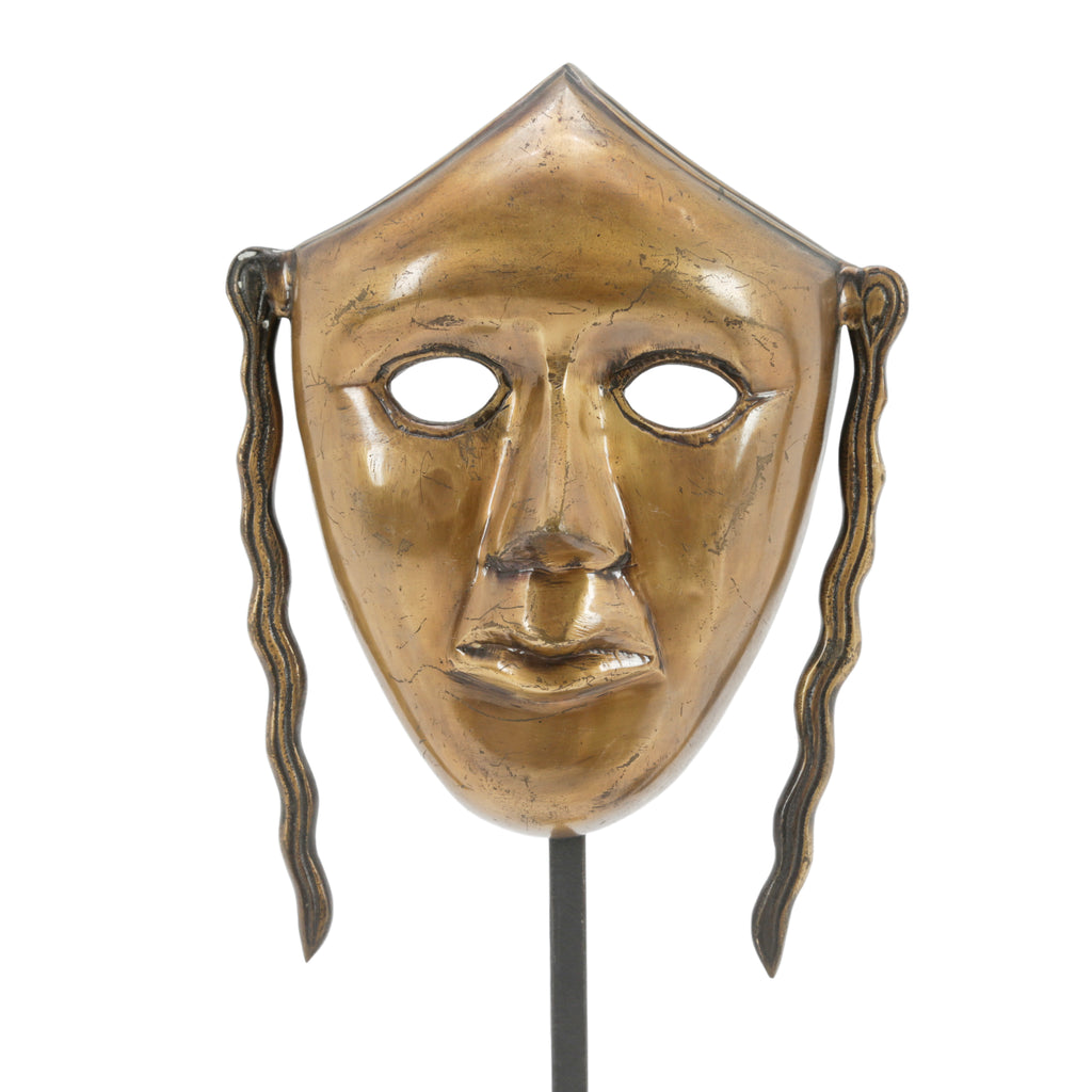 Gold Bronze Decorative Mask on Iron Stand