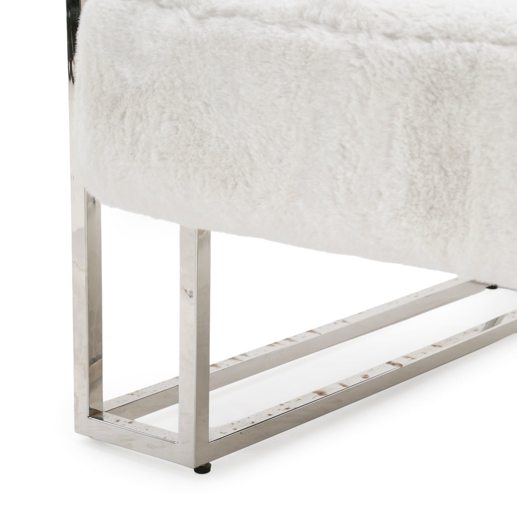 White Boucle Armchair with Chrome Frame