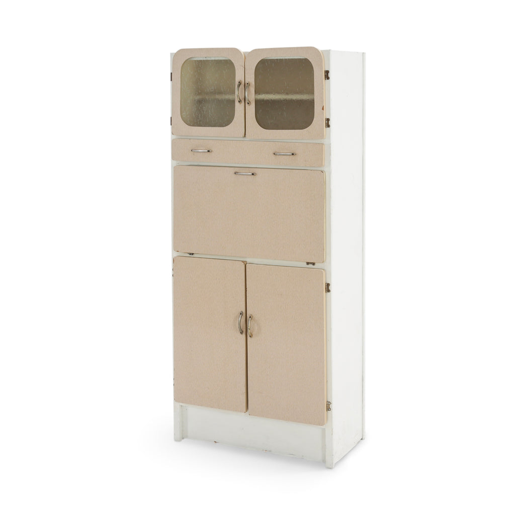 Beige and White Mid-Century Kitchen Hutch