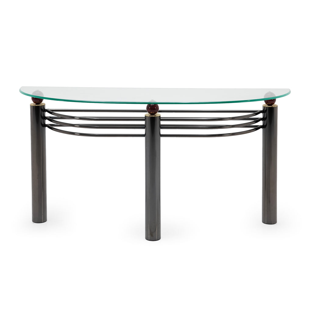 Dark Metal and Glass Semi-Circular Console Table