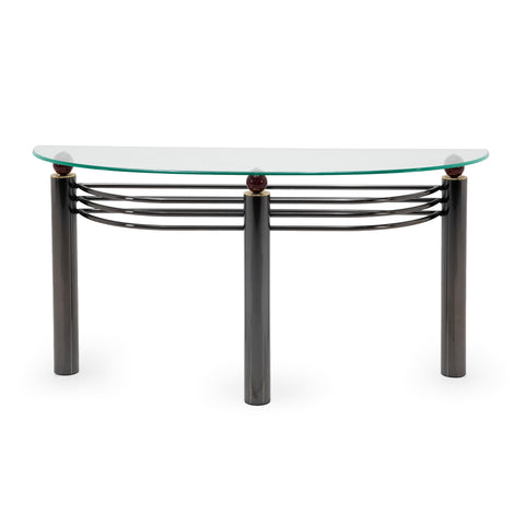 Dark Metal and Glass Semi-Circular Console Table