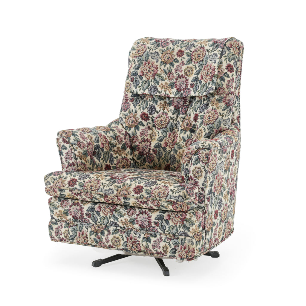 Beige Floral Tapestry Upholstered Armchair