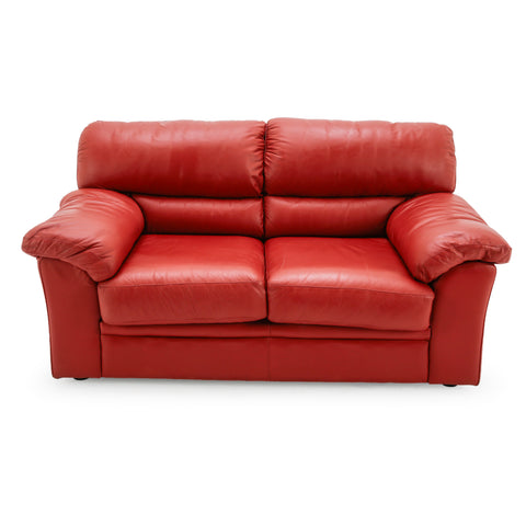 Cherry Red Leather Two-Seater Loveseat Sofa