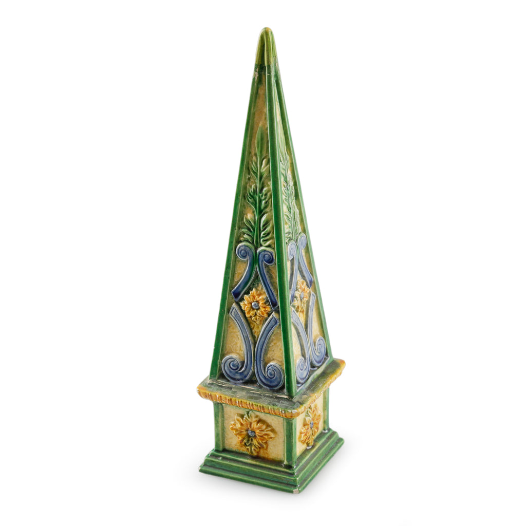 Green, Yellow & Blue Glazed Ceramic Obelisk