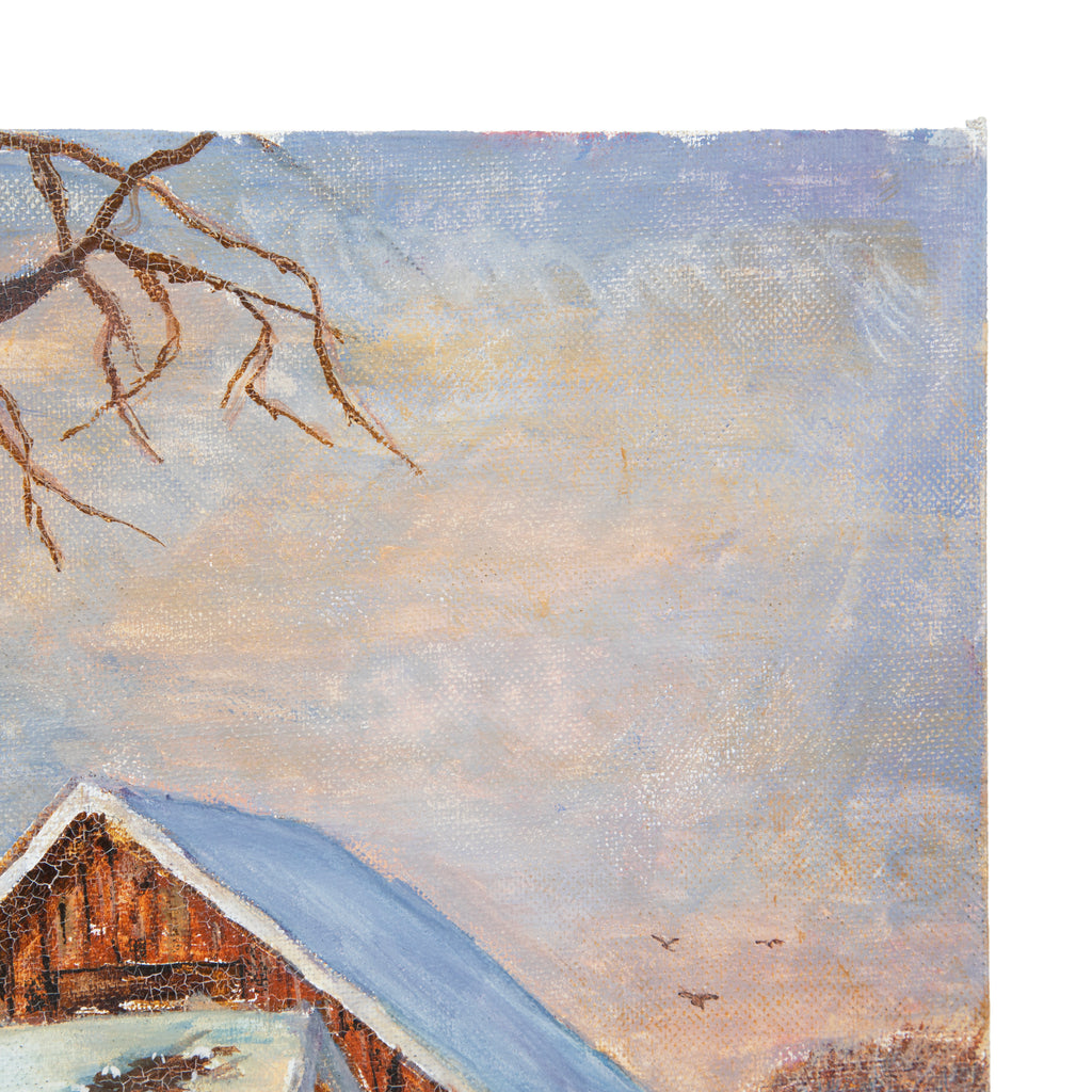 Rustic Winter Barn Landscape Painting