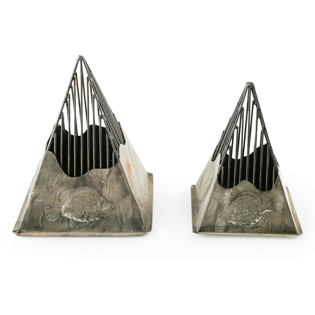 Fish Embossed Silver Metal Pyramids