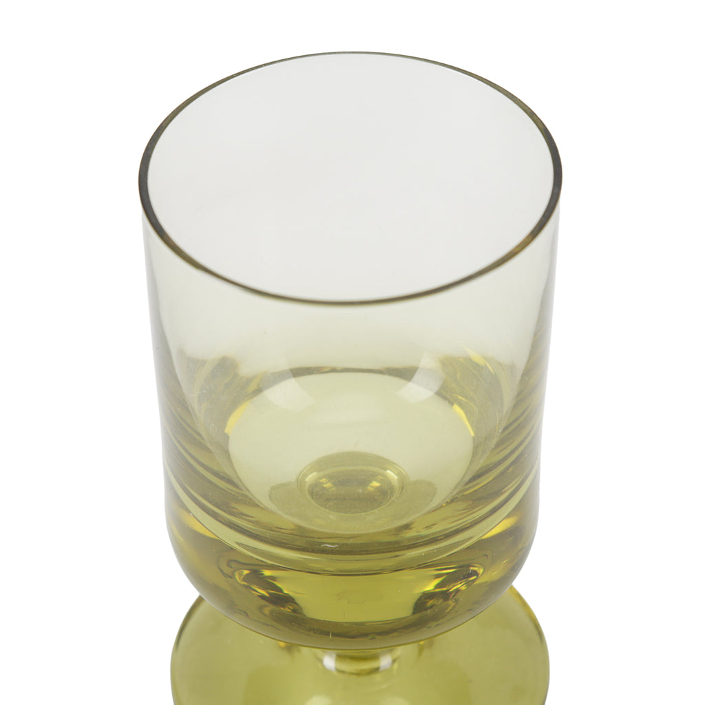 Olive Green Glass Short Stem Goblet