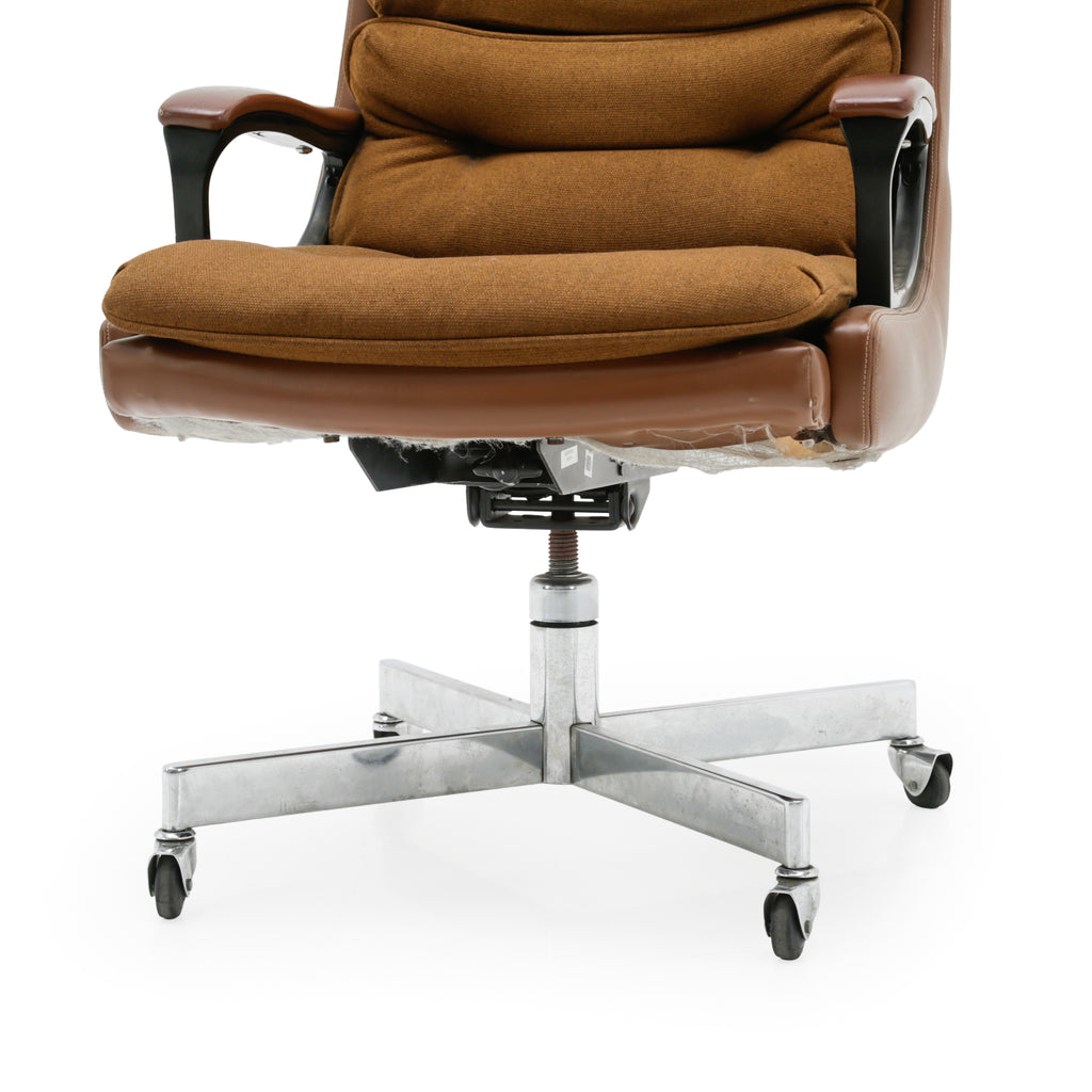 Mid-Century Brown Leather Swivel Executive Office Chair