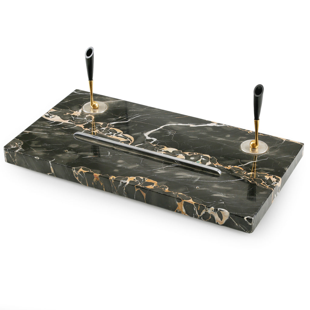 Black and Gold Veined Marble Desk Pen Holders