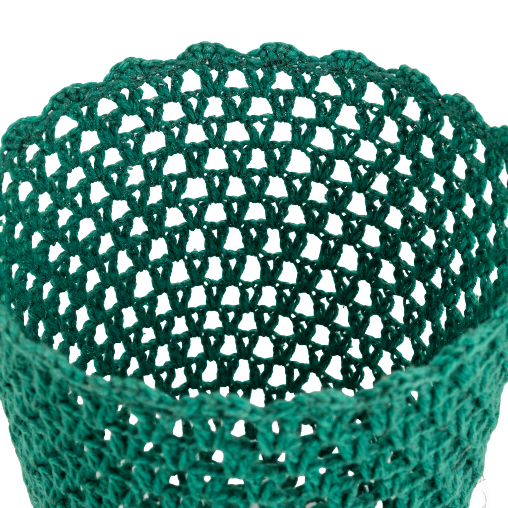 Dark Green Crocheted Cylindrical Wastebasket