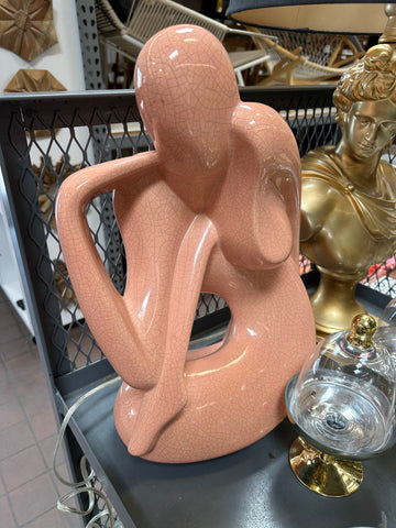 Pink Crackle Ceramic Abstract Figure Sculpture