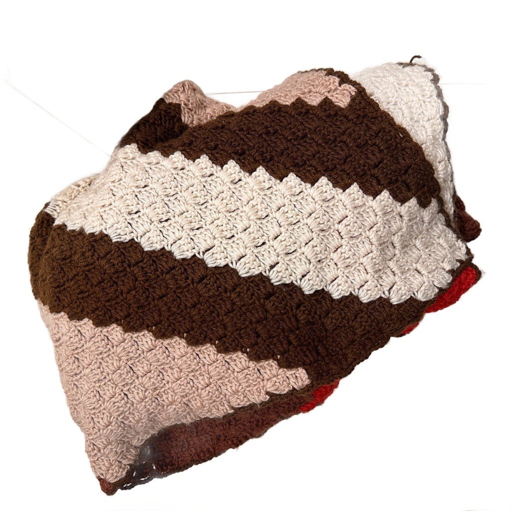 Crocheted Blanket in Brown, Beige, and Cream